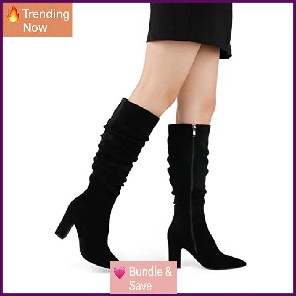 Knee High Boots with Block Heel, Pointed Toe, Sid… - image 6
